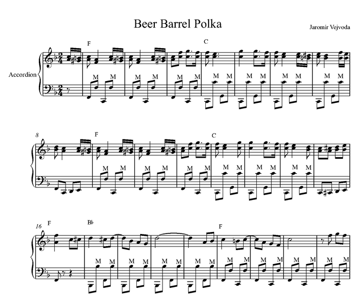 دانلود نت آکاردئون Beer Barrel Polka (Roll out the barrel) 